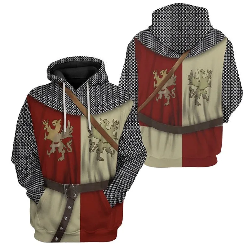 Knights Templar Hoodie Medieval Armor Crusader Cross 3D Hooded Jacket Pullover Sweatshirt