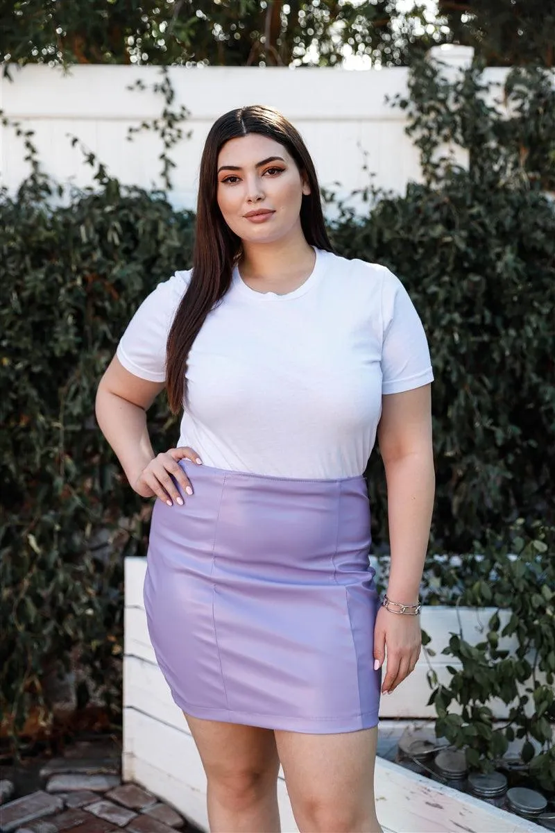 Lavender Faux Leather High Waist Mini Skirt Plus Size