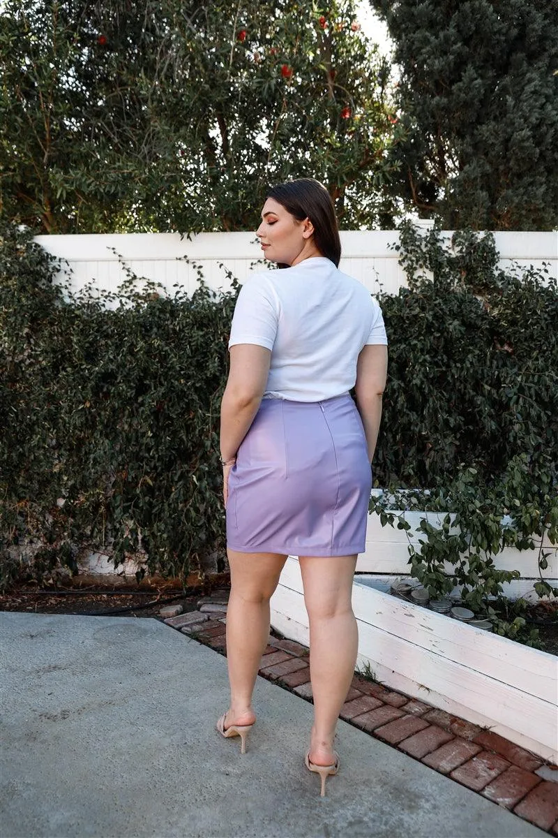 Lavender Faux Leather High Waist Mini Skirt Plus Size