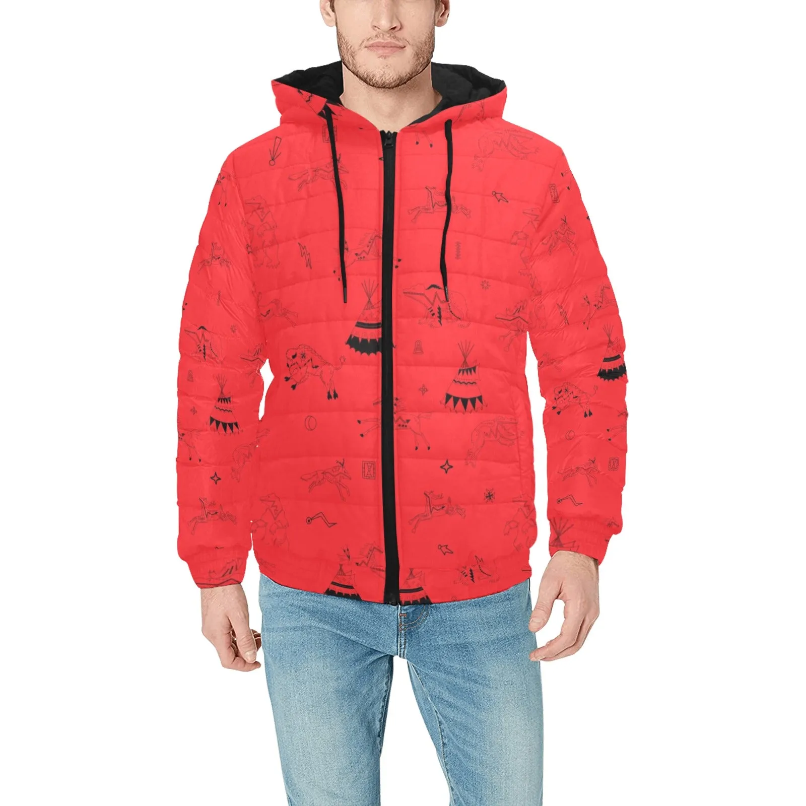 Ledger Dabbles Red Men's Padded Hooded Jacket