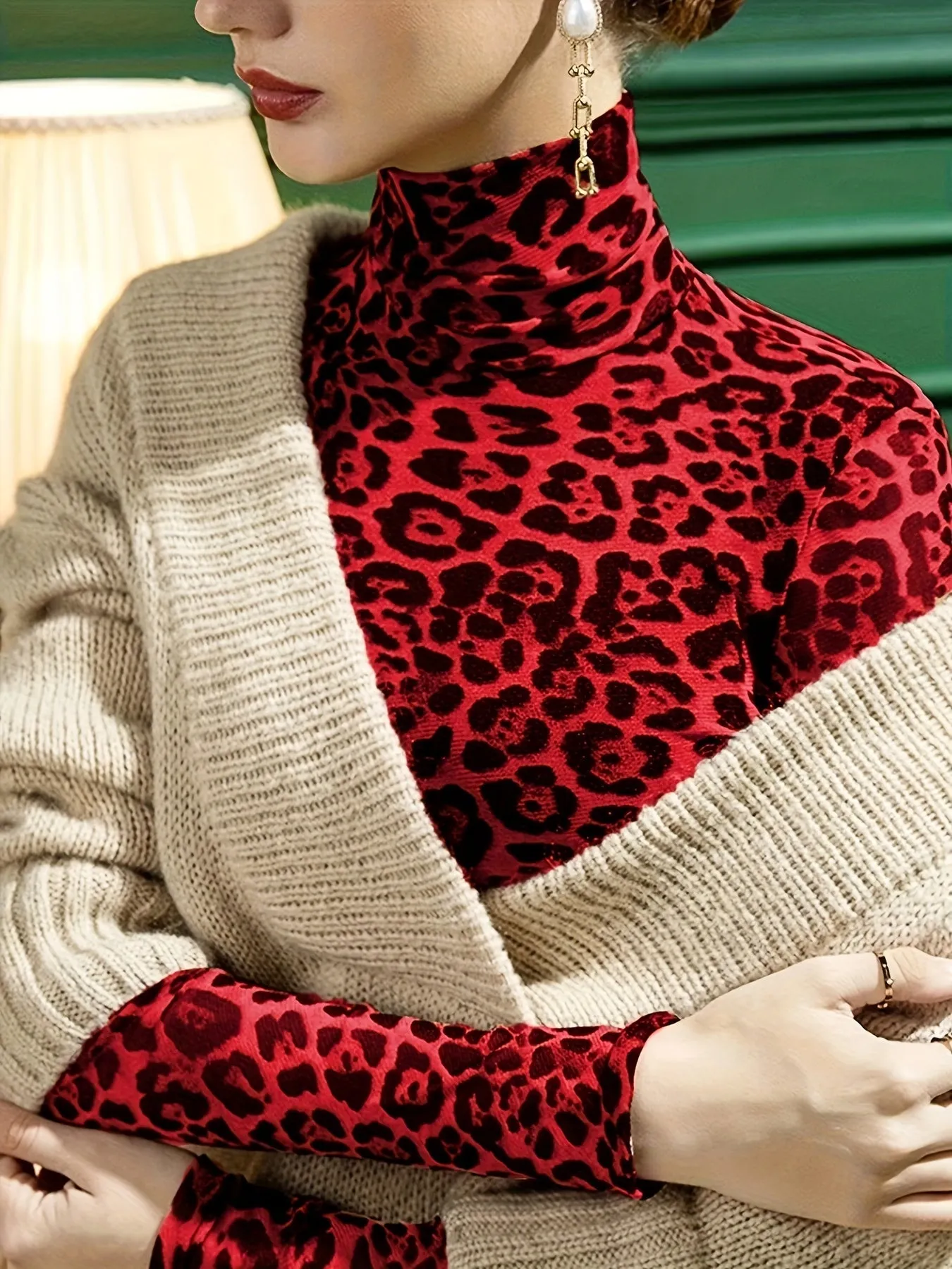 Leopard Print Turtleneck Stylish Top for Spring  Fall