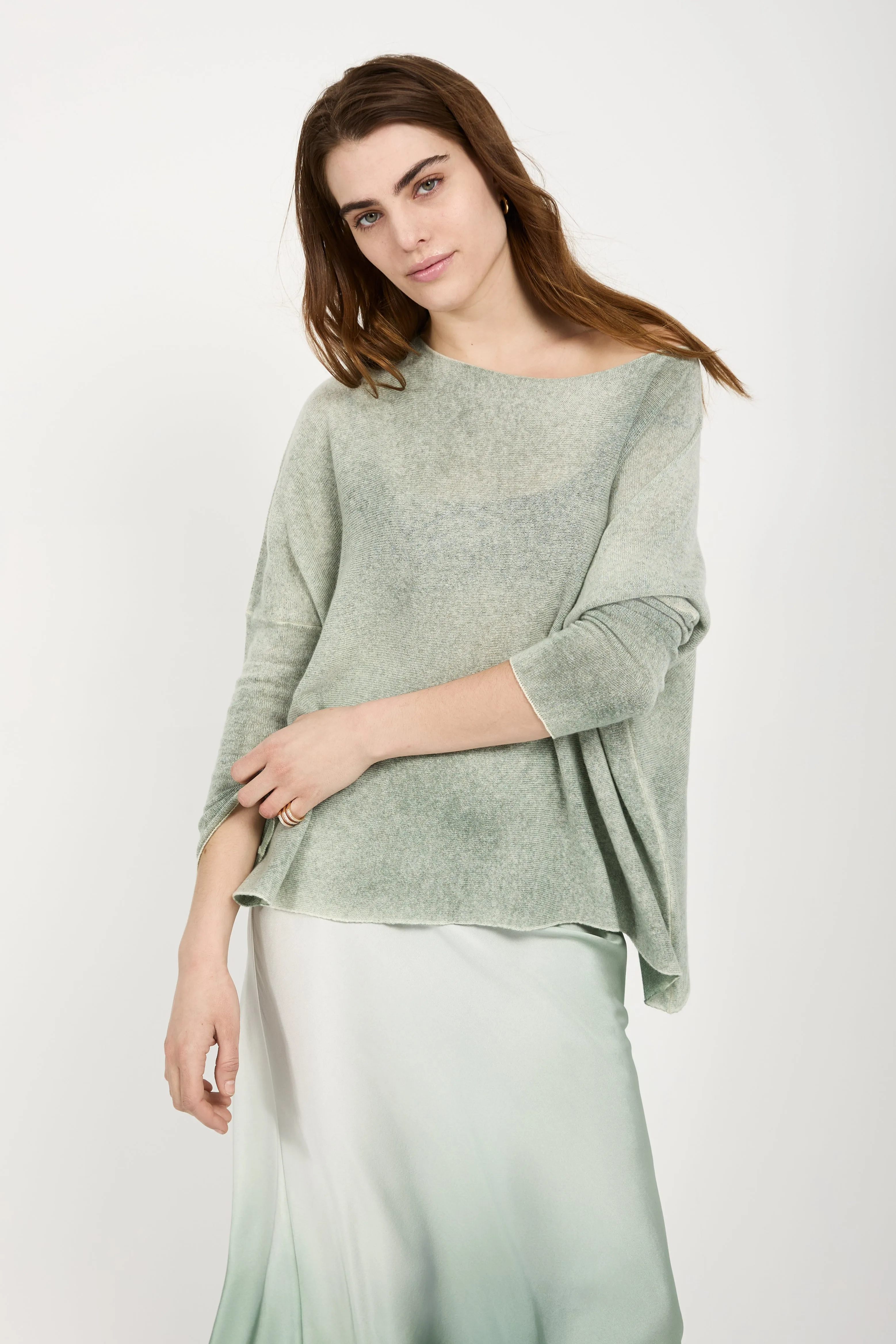 Light Cashmere Poncho in Jade