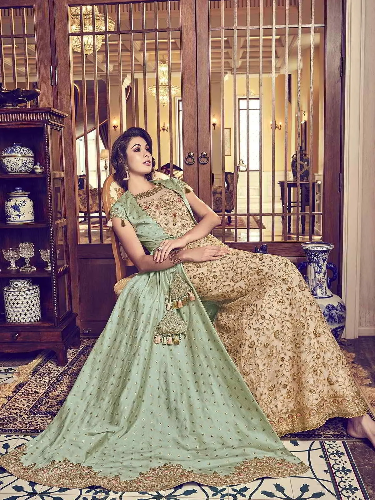 Light Green Overcoat Style Embroidered Anarkali Suit