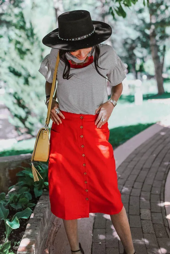 Little Lady Red Midi Skirt