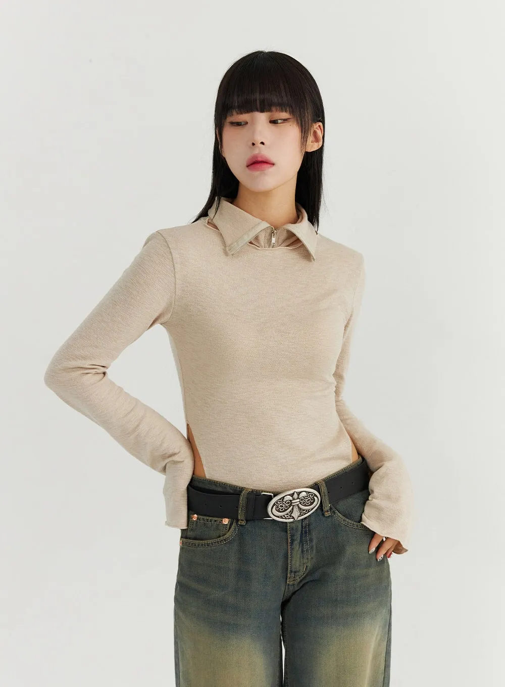 Long Sleeve Top with High Neck Collar CO319