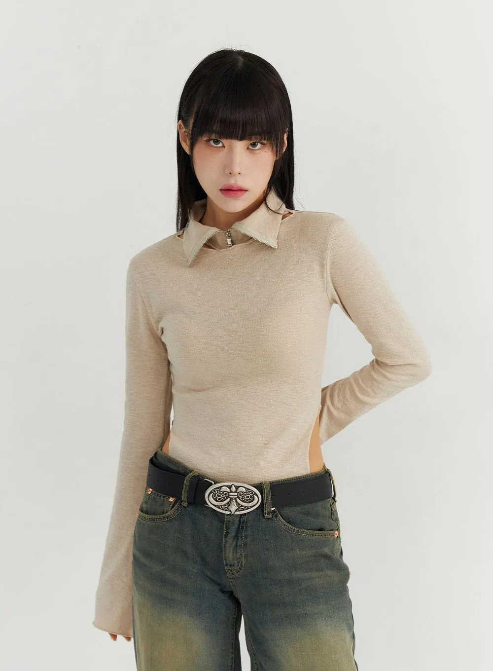 Long Sleeve Top with High Neck Collar CO319