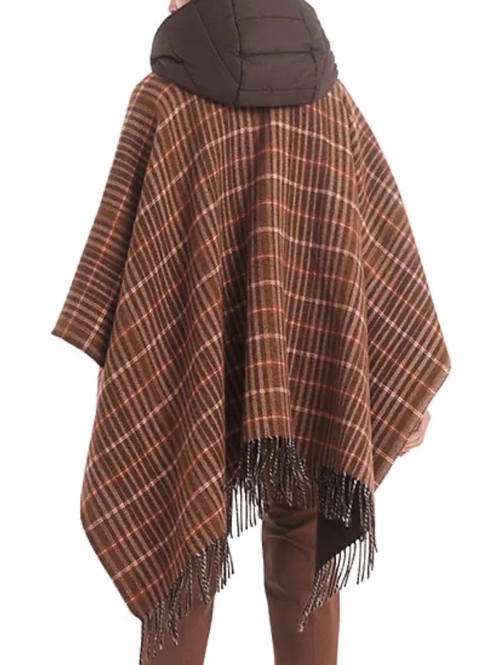 Marc Cain Collections Mocca Checked Wrap With Hood RC 14.03 W51 COL 690