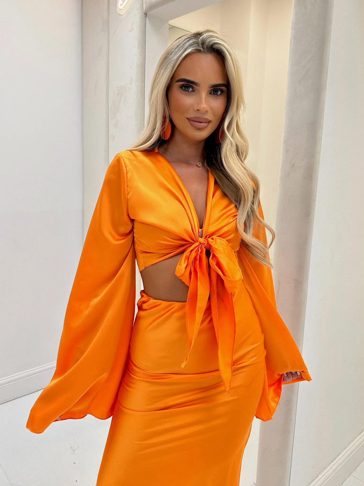 Marcella orange tie up skirt set