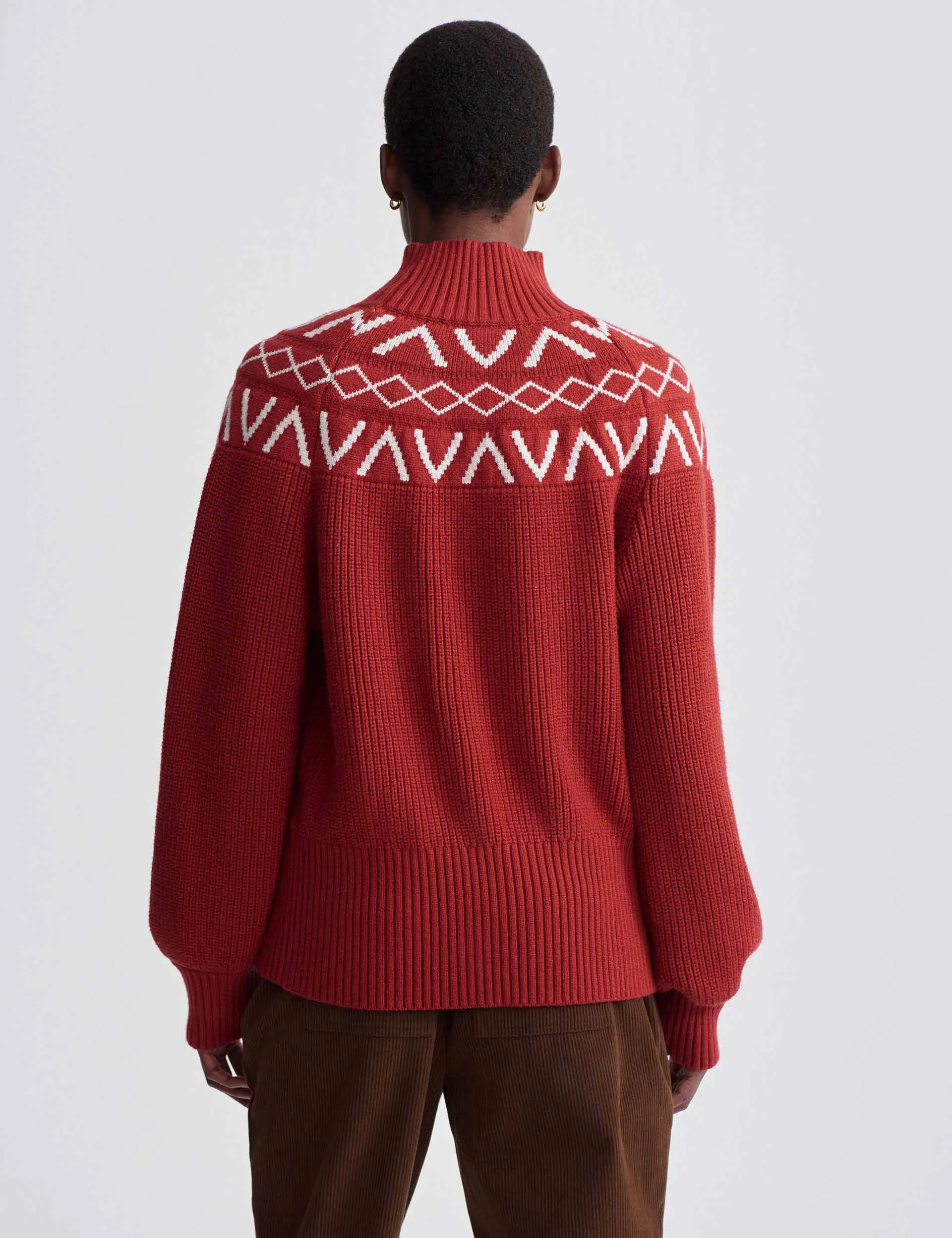 Marcie Fair Isle Yoke Knit - Red Dahlia