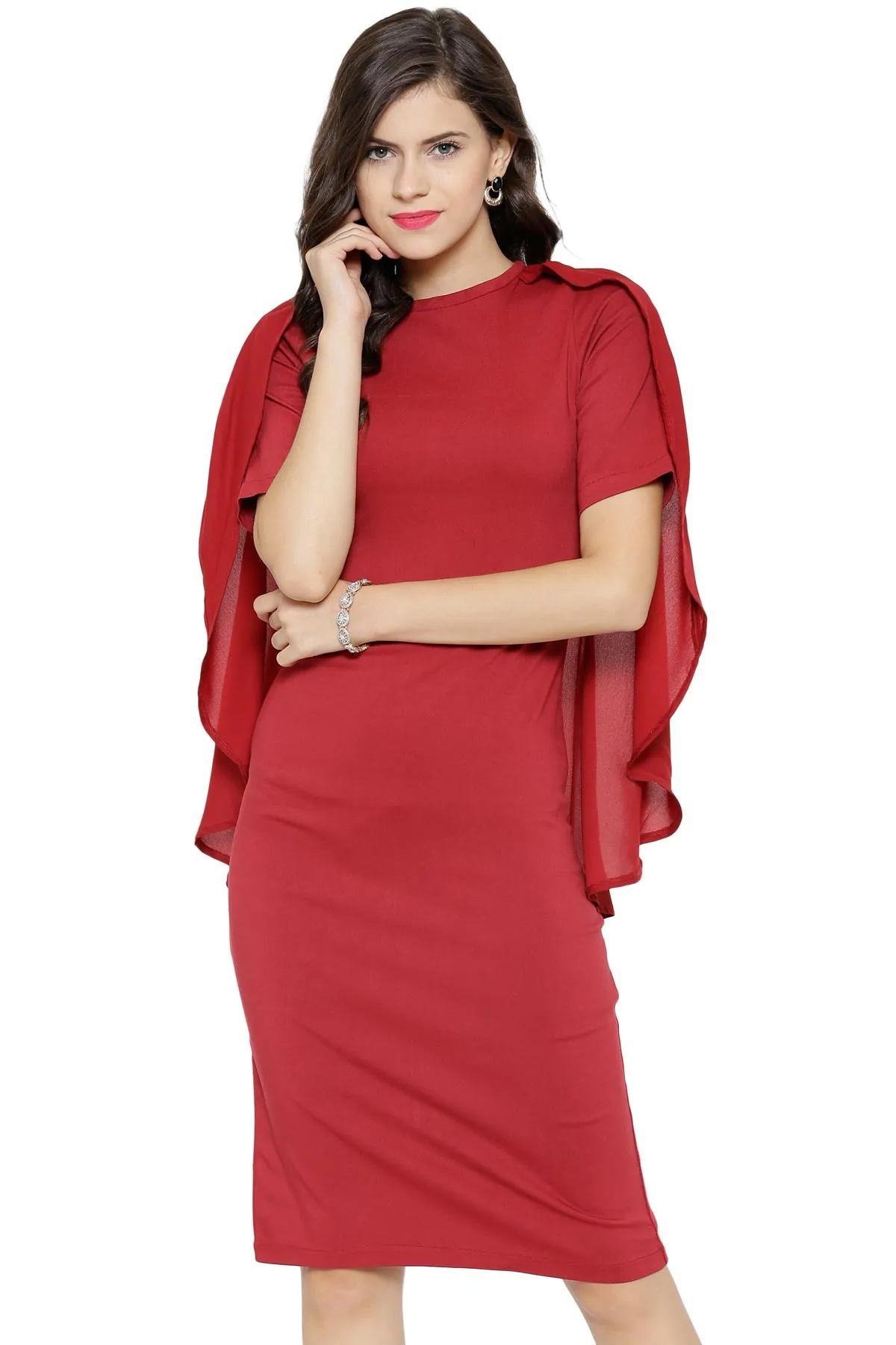 Maroon Bodycon Cape Dress