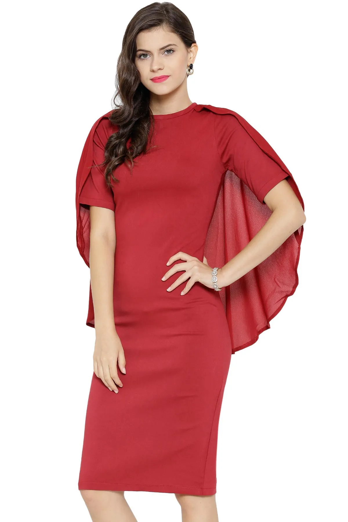 Maroon Bodycon Cape Dress