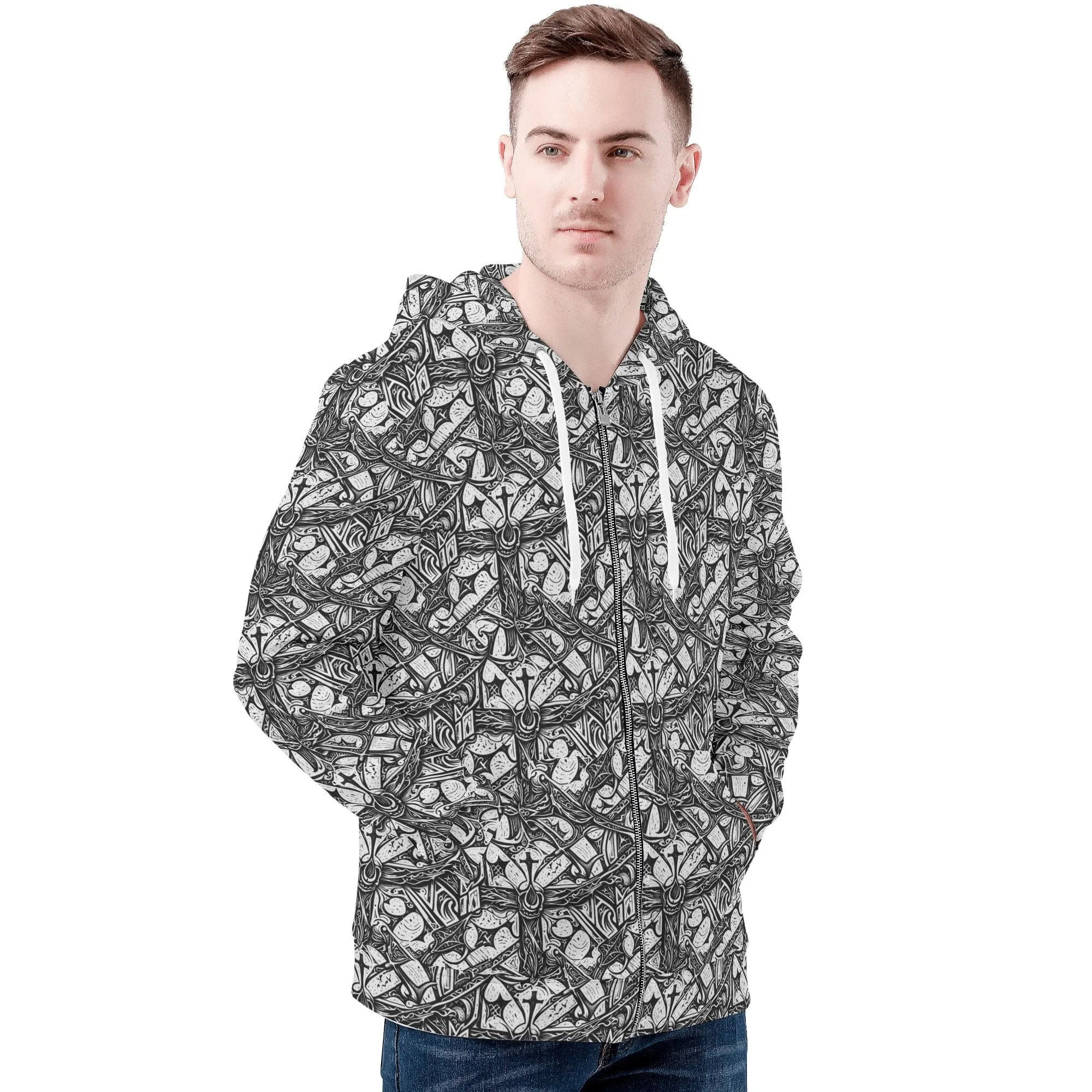 Mens Hidden Cross Classic Zip Up Hoodie Warm Jacket