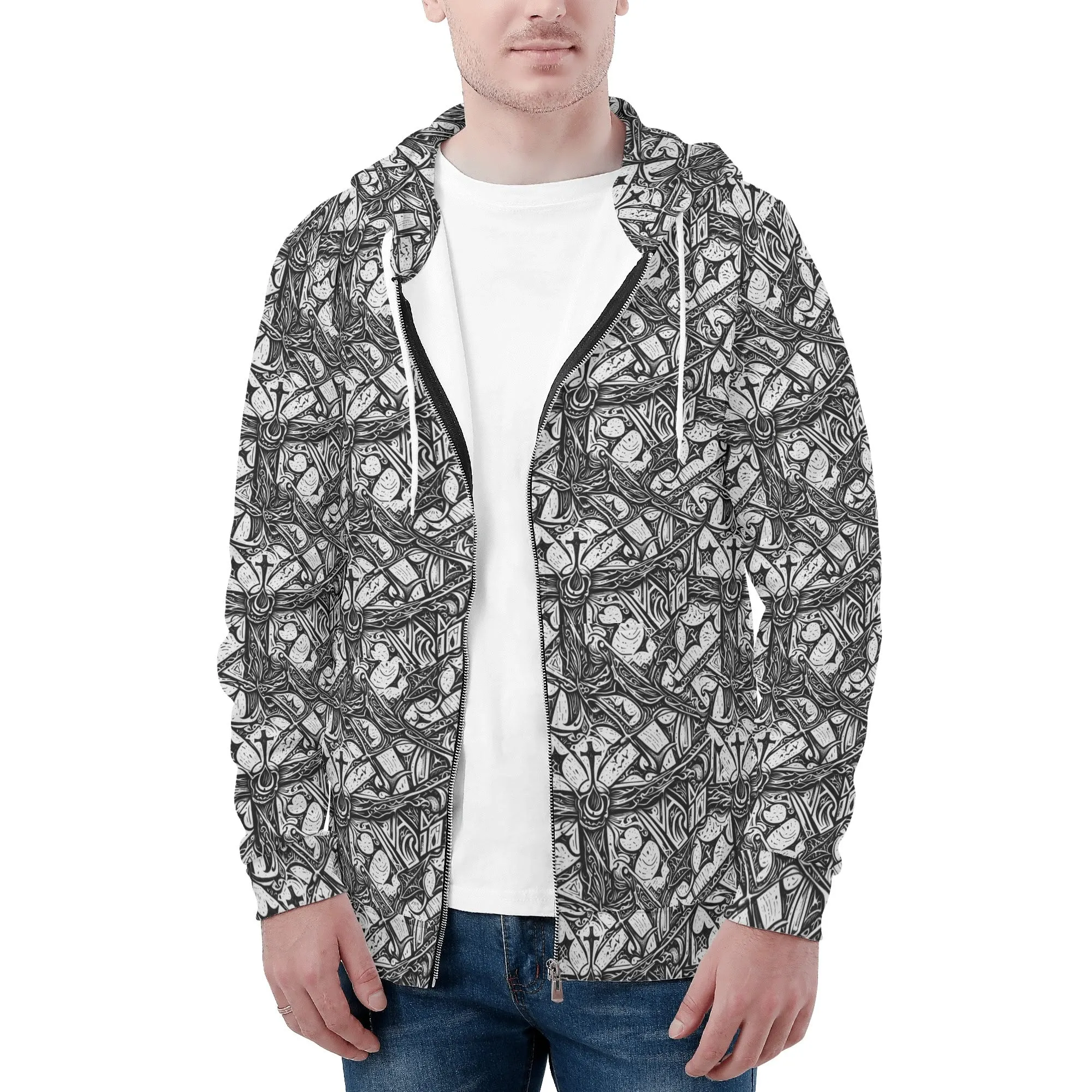 Mens Hidden Cross Classic Zip Up Hoodie Warm Jacket