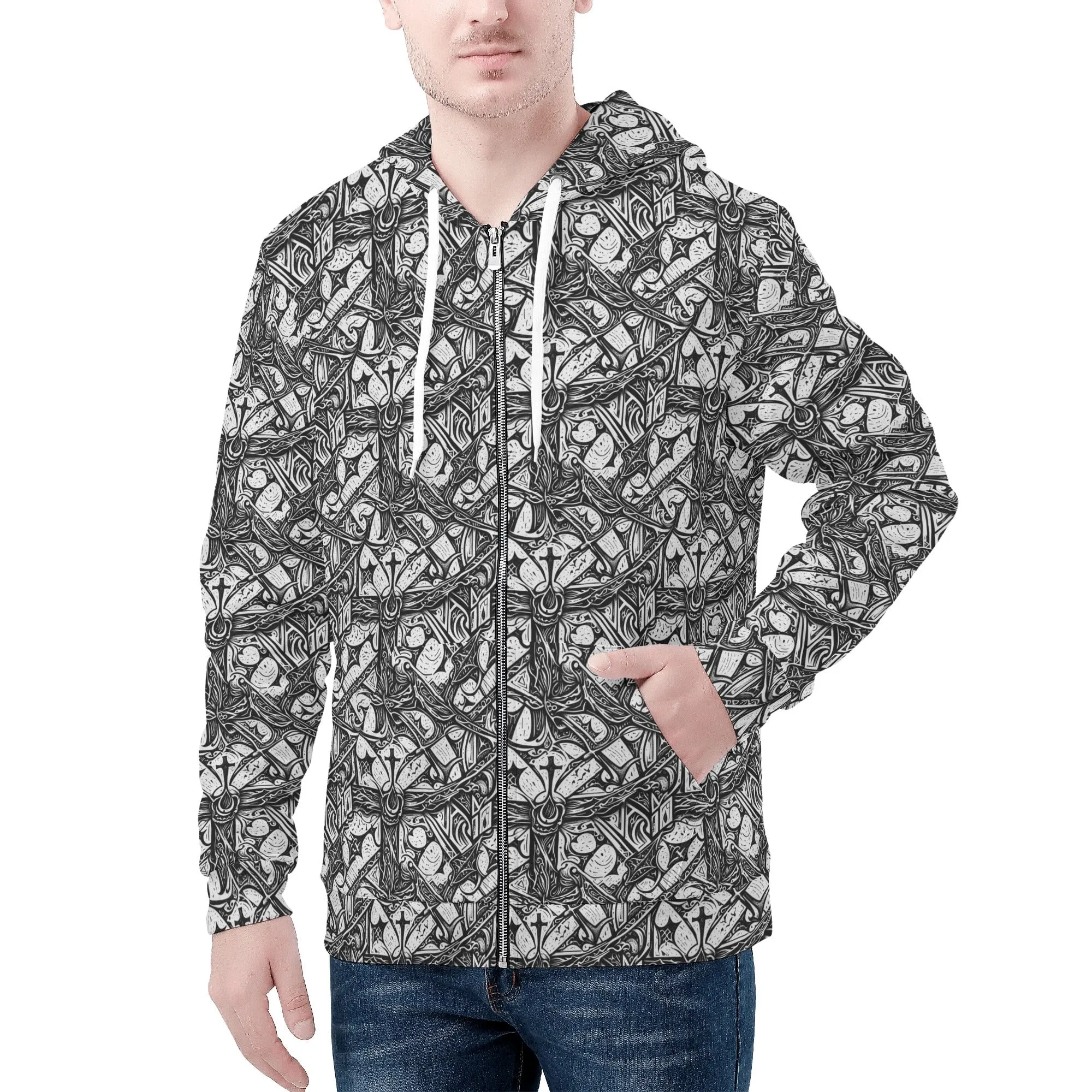 Mens Hidden Cross Classic Zip Up Hoodie Warm Jacket