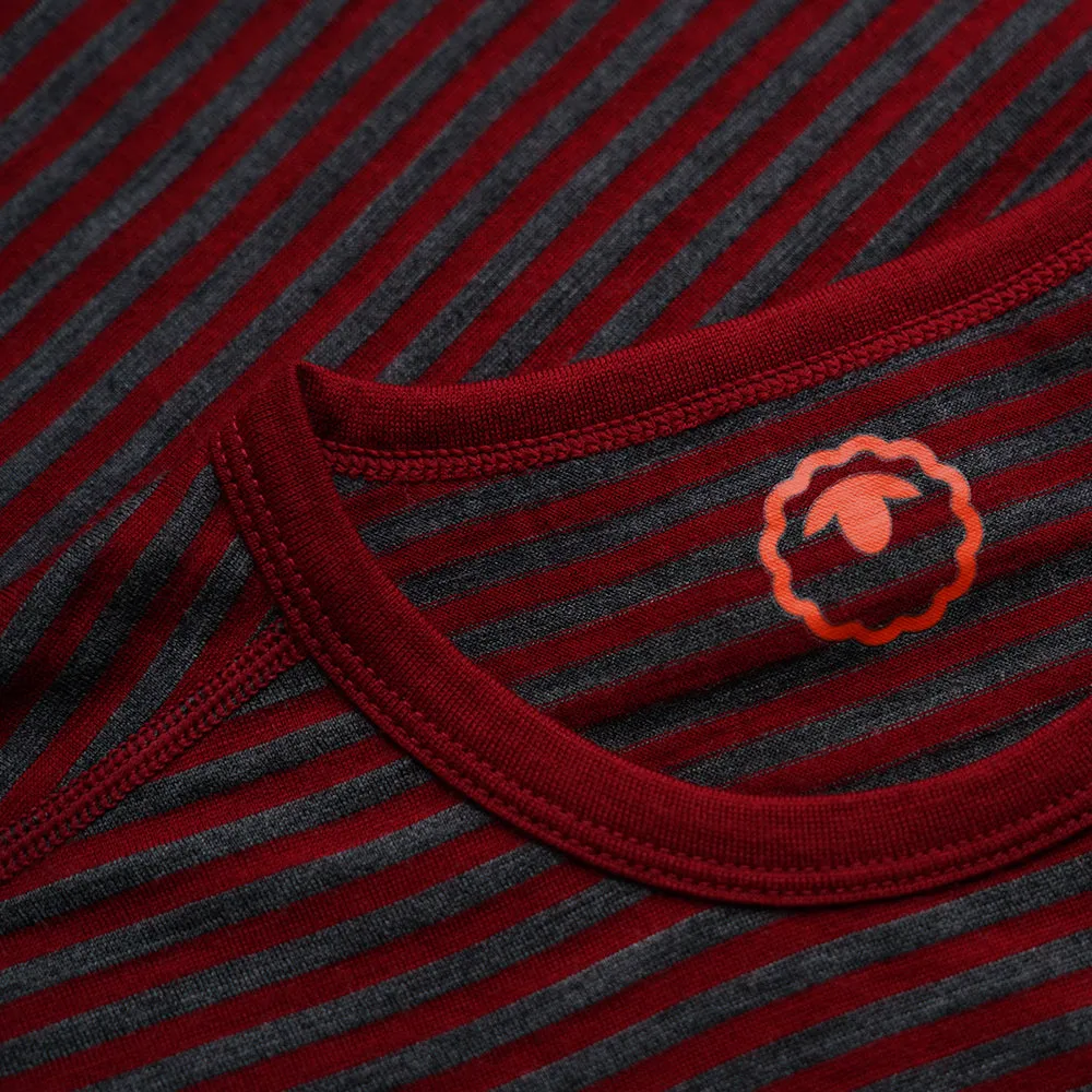 Mens Merino 150 Short Sleeve Crew (Stripe Red/Smoke)