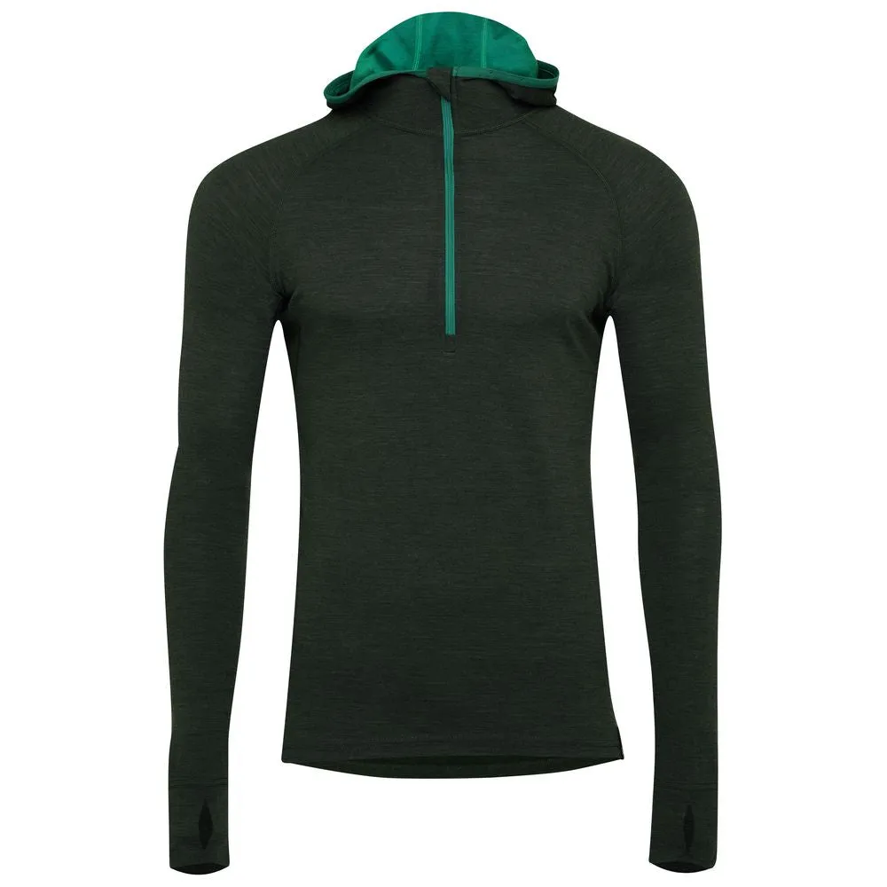 Mens Merino 200 Zip Neck Hoodie (Forest)