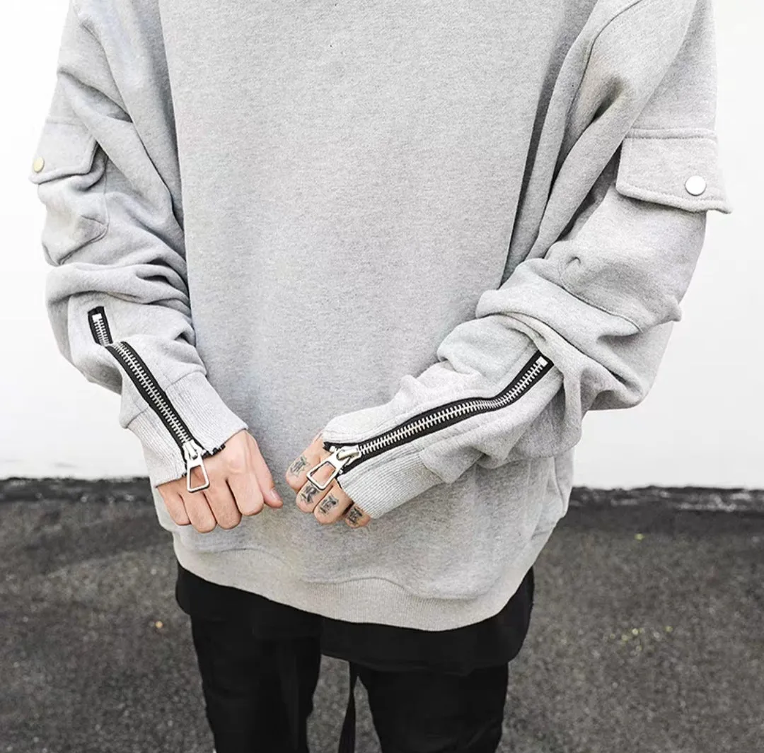 Men's Oversized High Neck Zip Sleeves Pullover Hoodie Sweatshirt