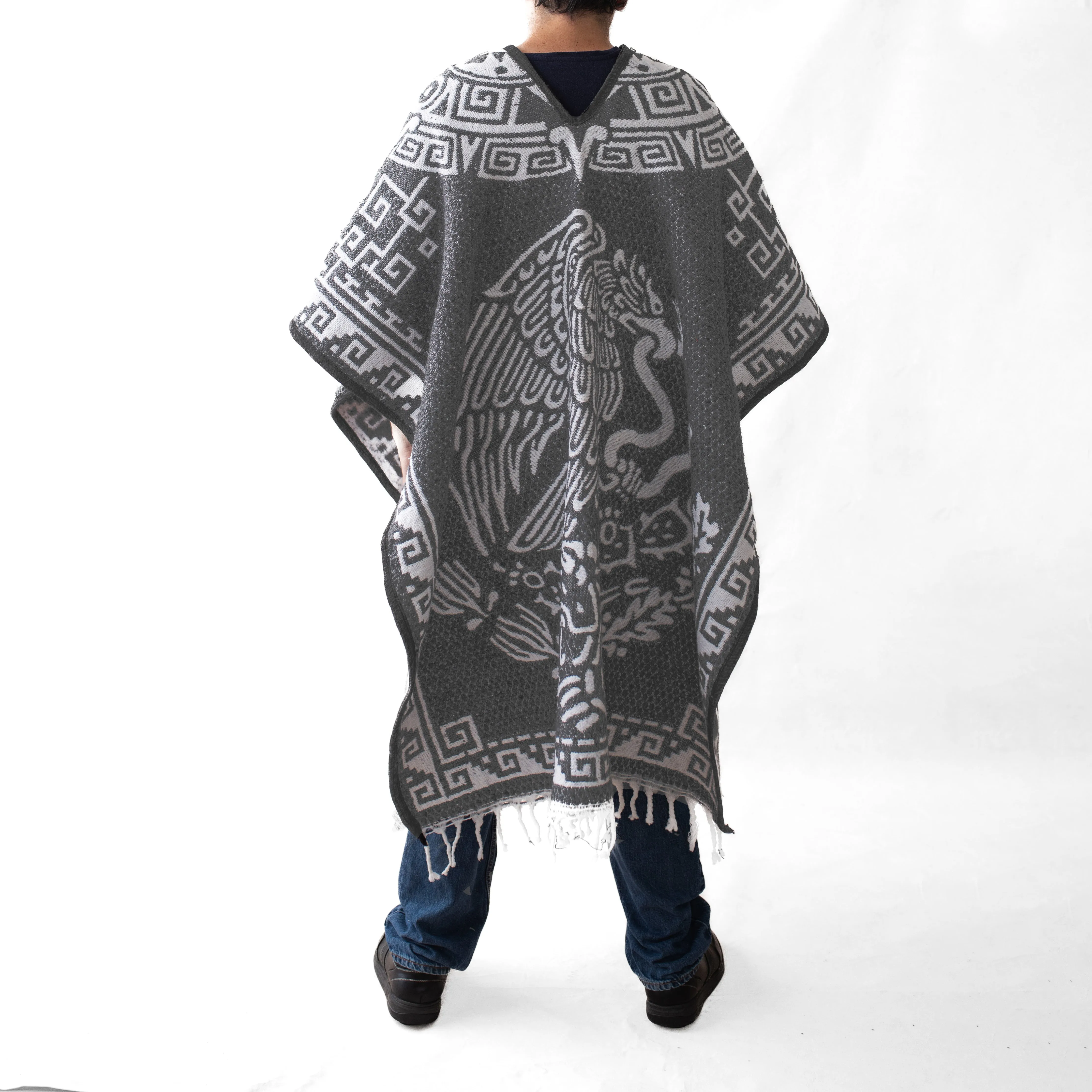 Men's Poncho in Mexican Style - Escudo Nacional - GREY