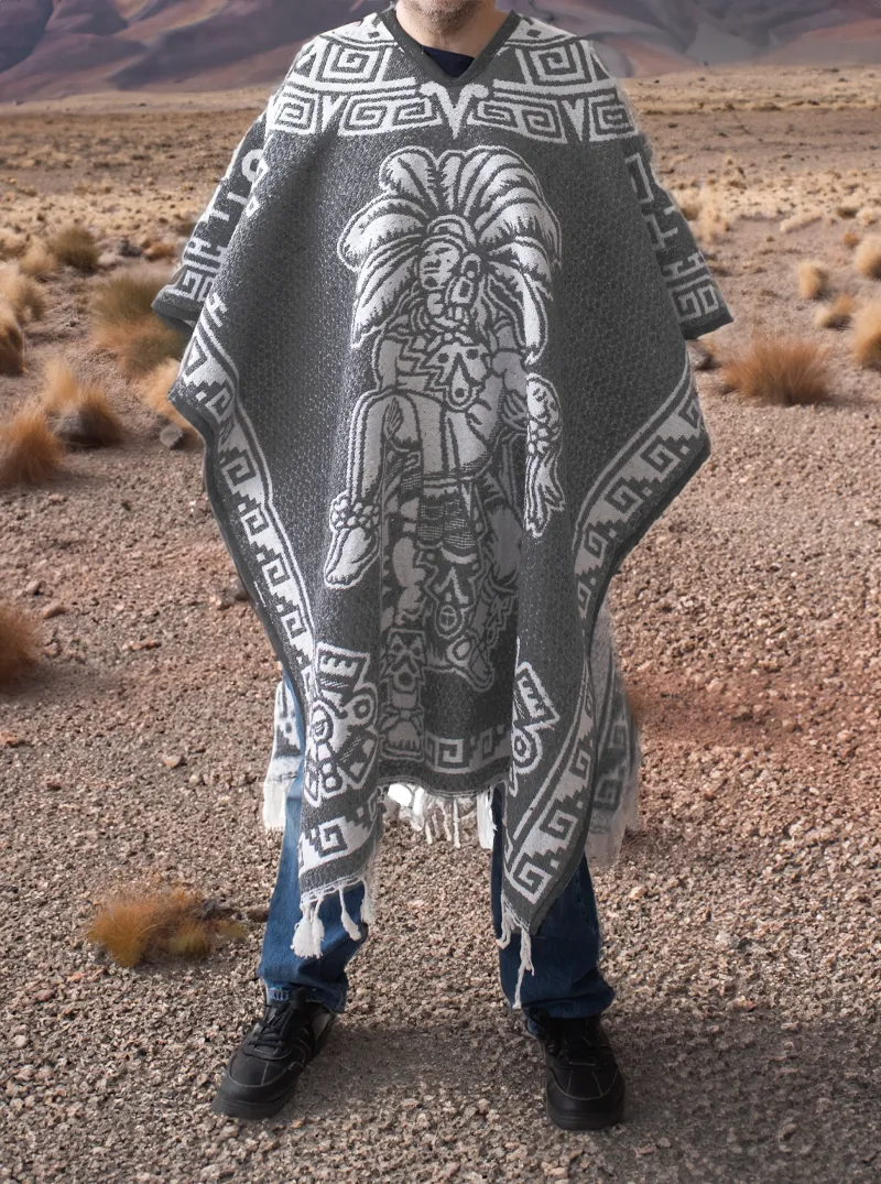 Men's Poncho in Mexican Style - Escudo Nacional - GREY