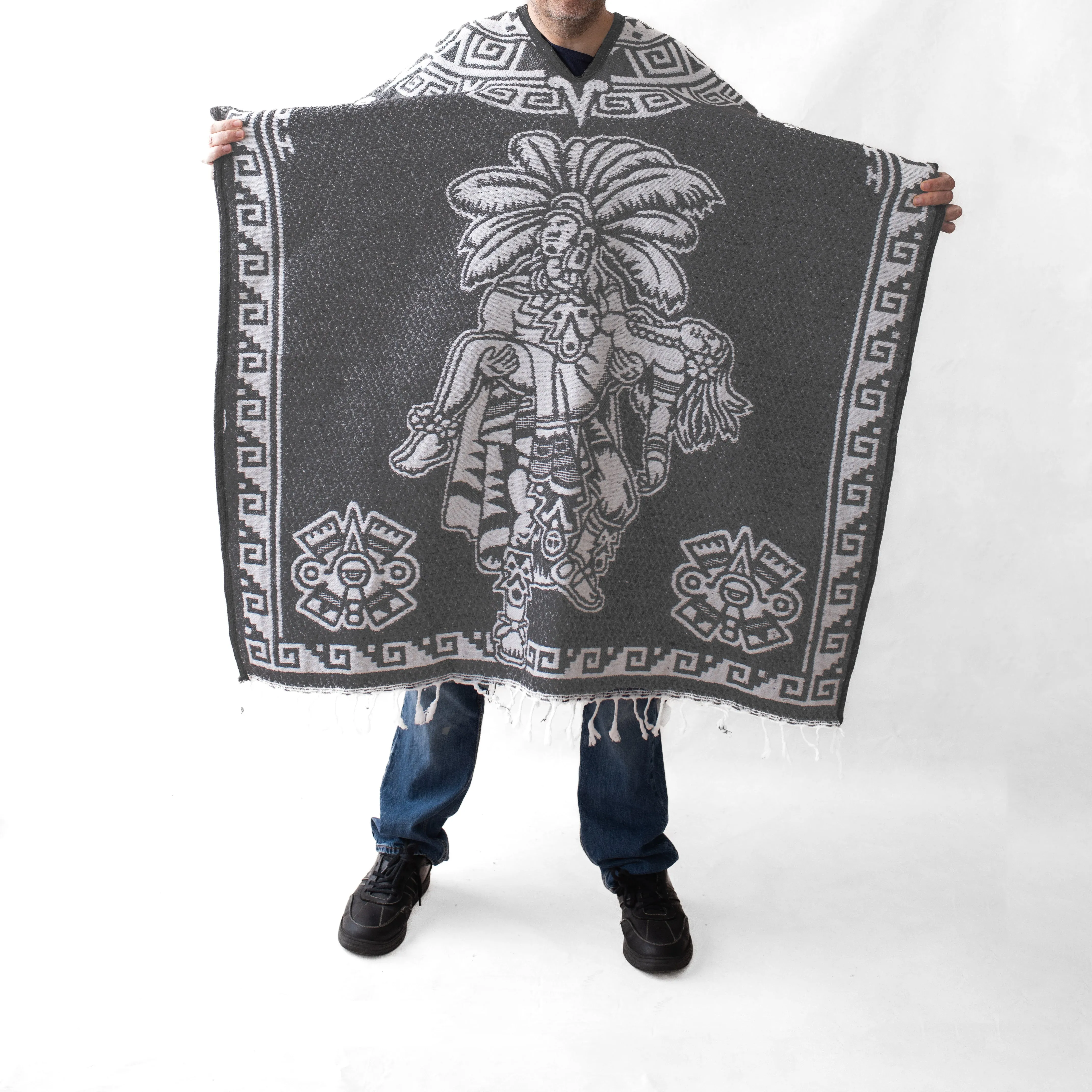 Men's Poncho in Mexican Style - Escudo Nacional - GREY