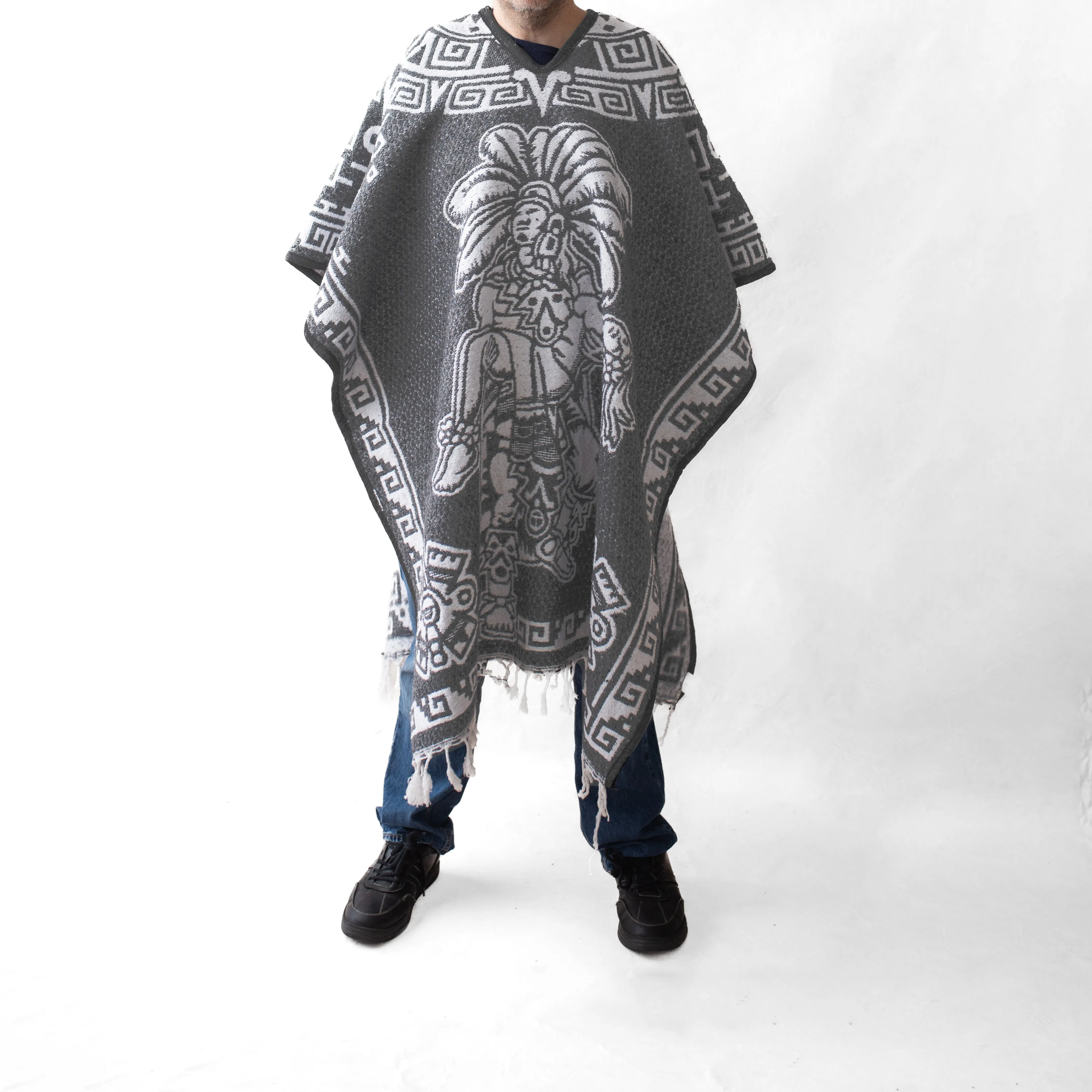 Men's Poncho in Mexican Style - Escudo Nacional - GREY