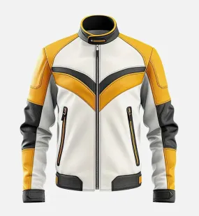 Men's Premium Yellow and White Cafe Racer Leather Jacket