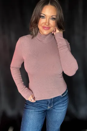 Micro Deep Mauve Ribbed Long Sleeve Turtleneck