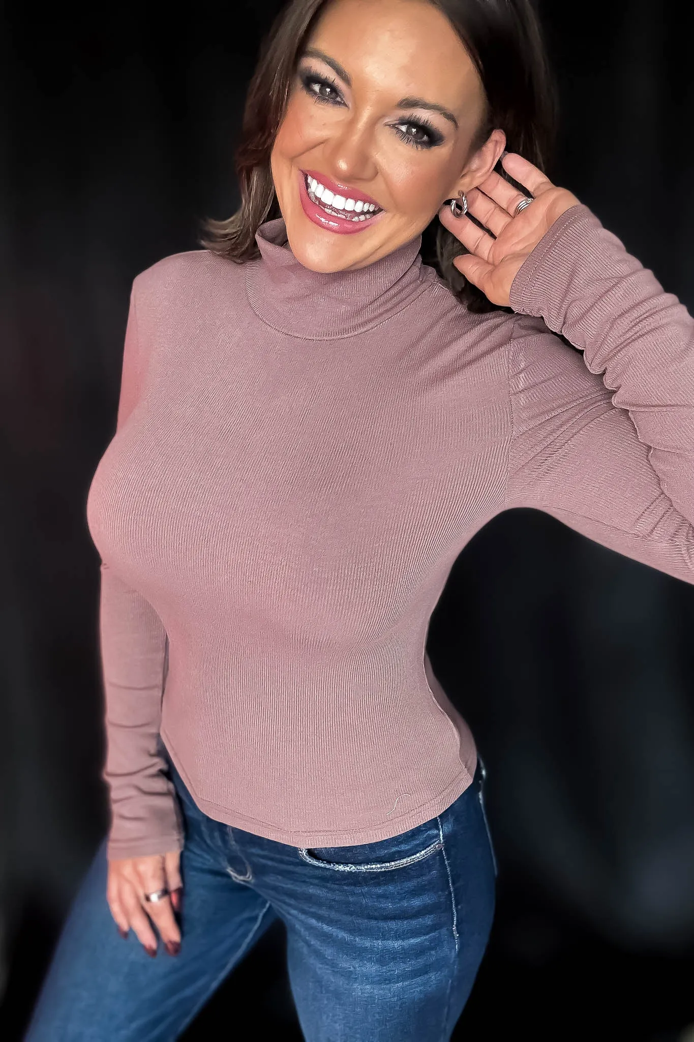 Micro Deep Mauve Ribbed Long Sleeve Turtleneck