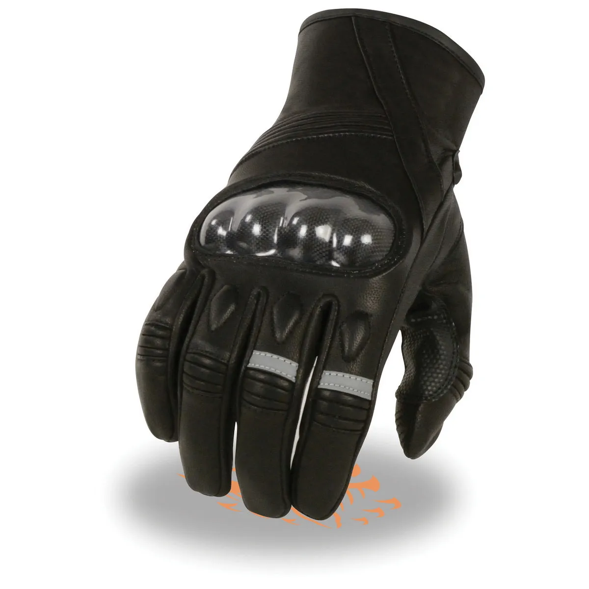 Milwaukee Leather MG7540 Men's Black Leather Protective Knuckle Racer Motorcycle Gloves W/ Elasticized Reflective Fingers