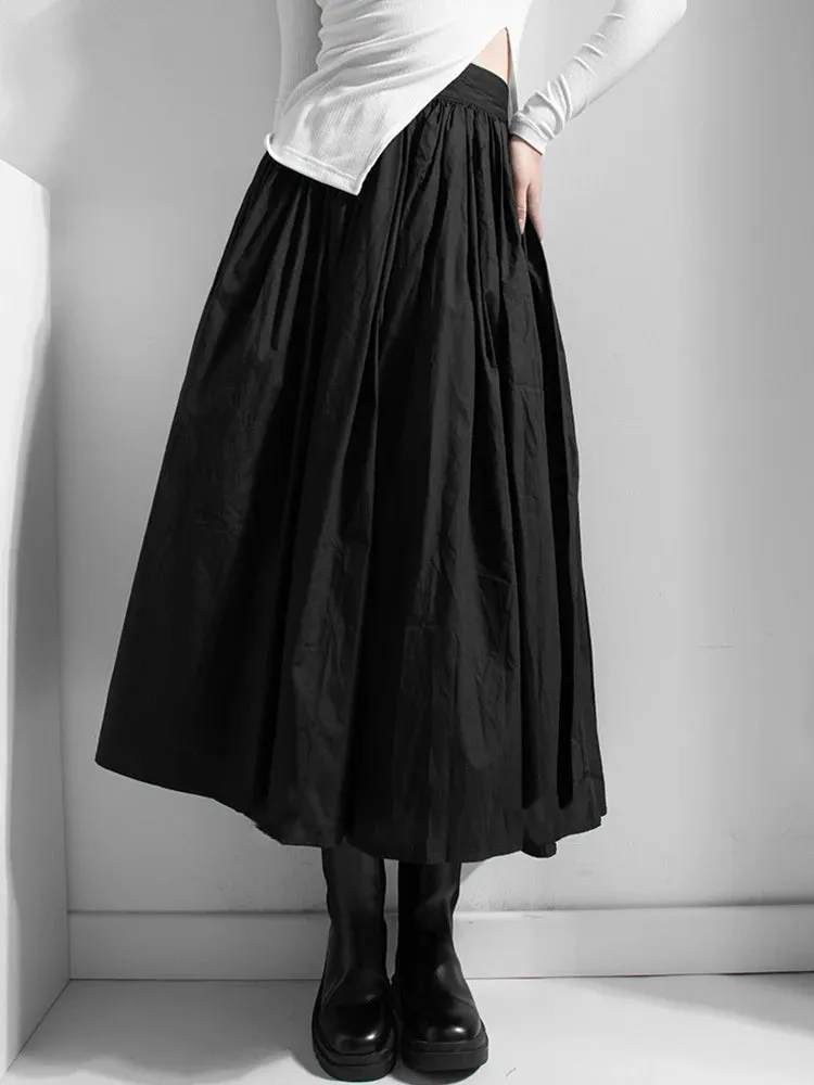 Minimalist Casual Skirts For Women High Waist Mid Calf Patchwork Mesh Ball Gown Skirt Female Fashion Clothing