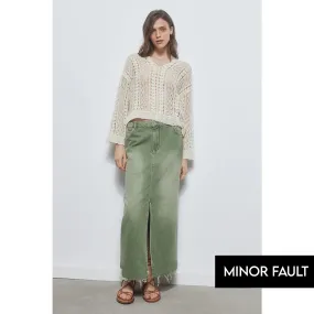 (Minor Fault) Light Green Denim Midi Skirt