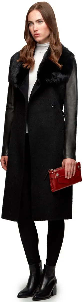 MORAY BELTED WOOL COAT WITH LEATHER SLEEVES