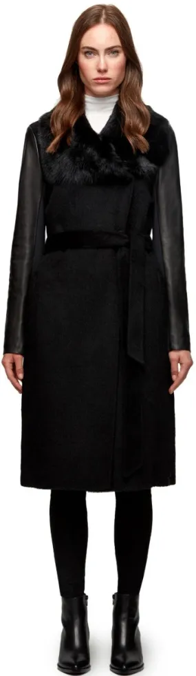 MORAY BELTED WOOL COAT WITH LEATHER SLEEVES