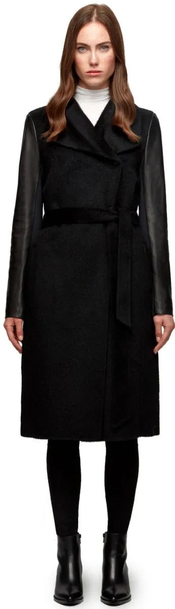 MORAY BELTED WOOL COAT WITH LEATHER SLEEVES