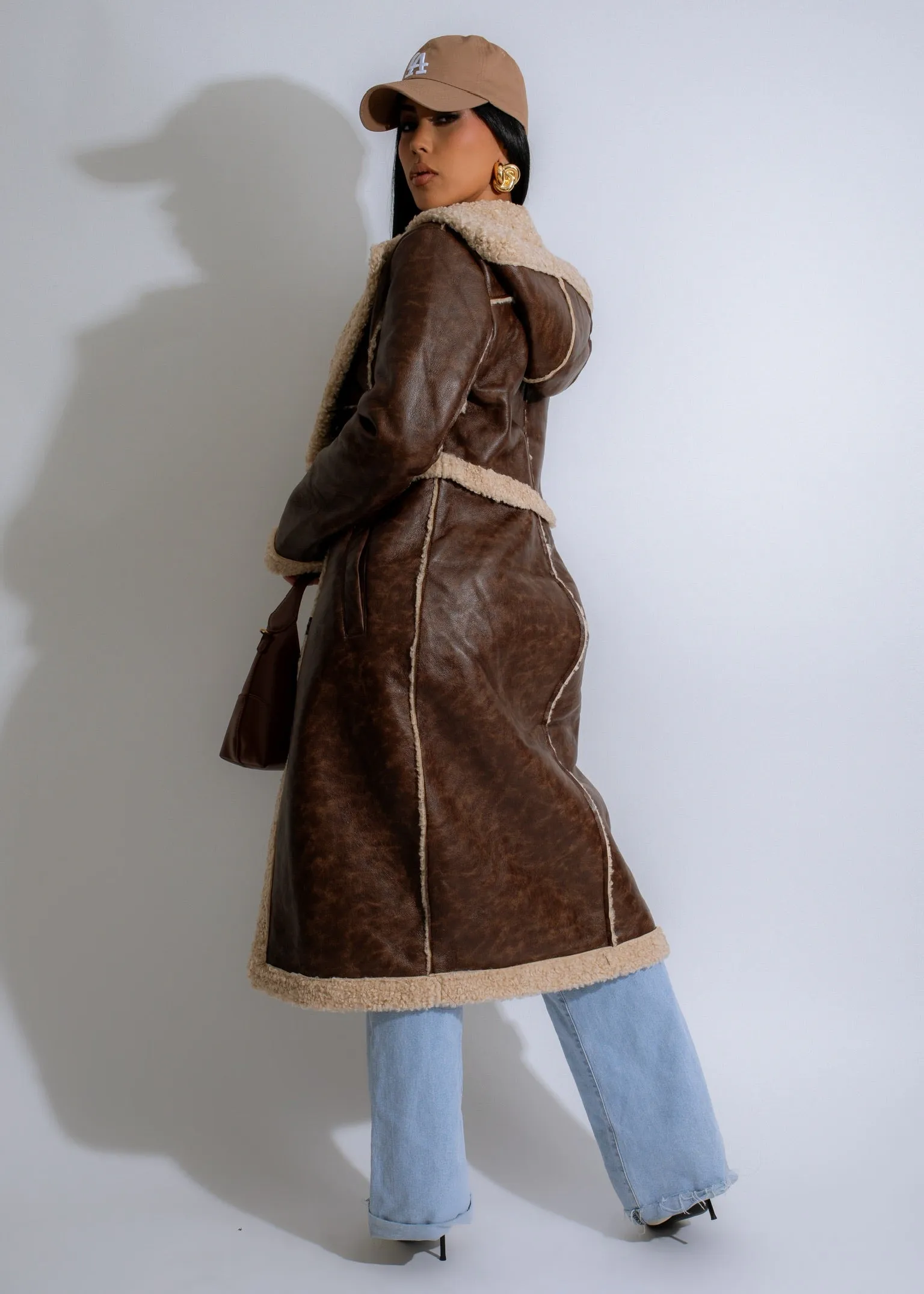 Mountain Lodge Faux Leather Coat Brown