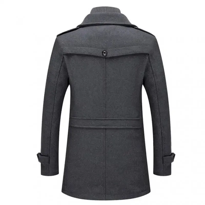 New Winter Wool Coat Men Fashion Double Collar Thick Jacket Single Breasted Trench Coat Men Casual Wool Blends Overcoats Men