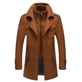 New Winter Wool Coat Men Fashion Double Collar Thick Jacket Single Breasted Trench Coat Men Casual Wool Blends Overcoats Men