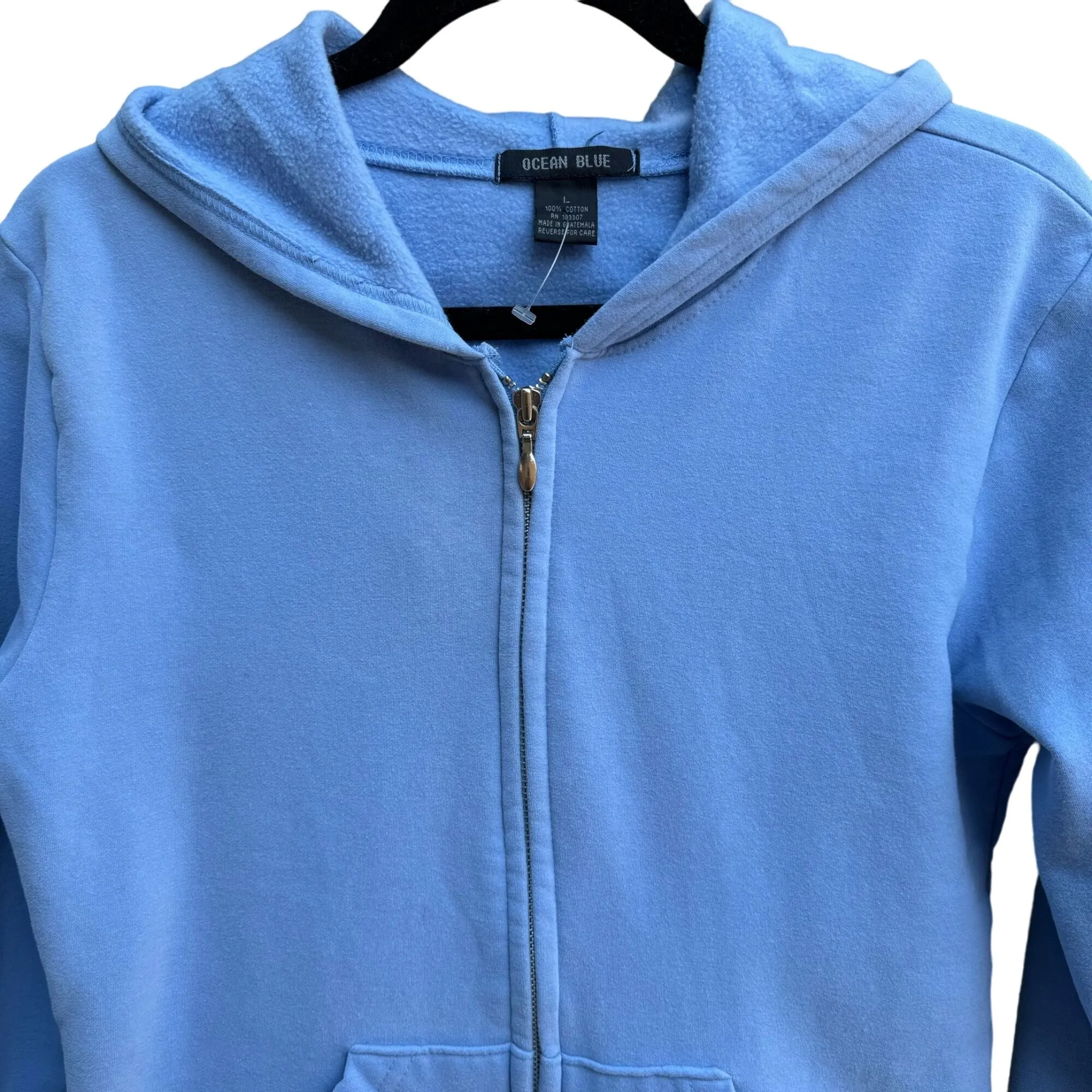 Ocean Blue Women's Light Blue Full Zip Front Long Sleeve Fleece Hoodie - Large