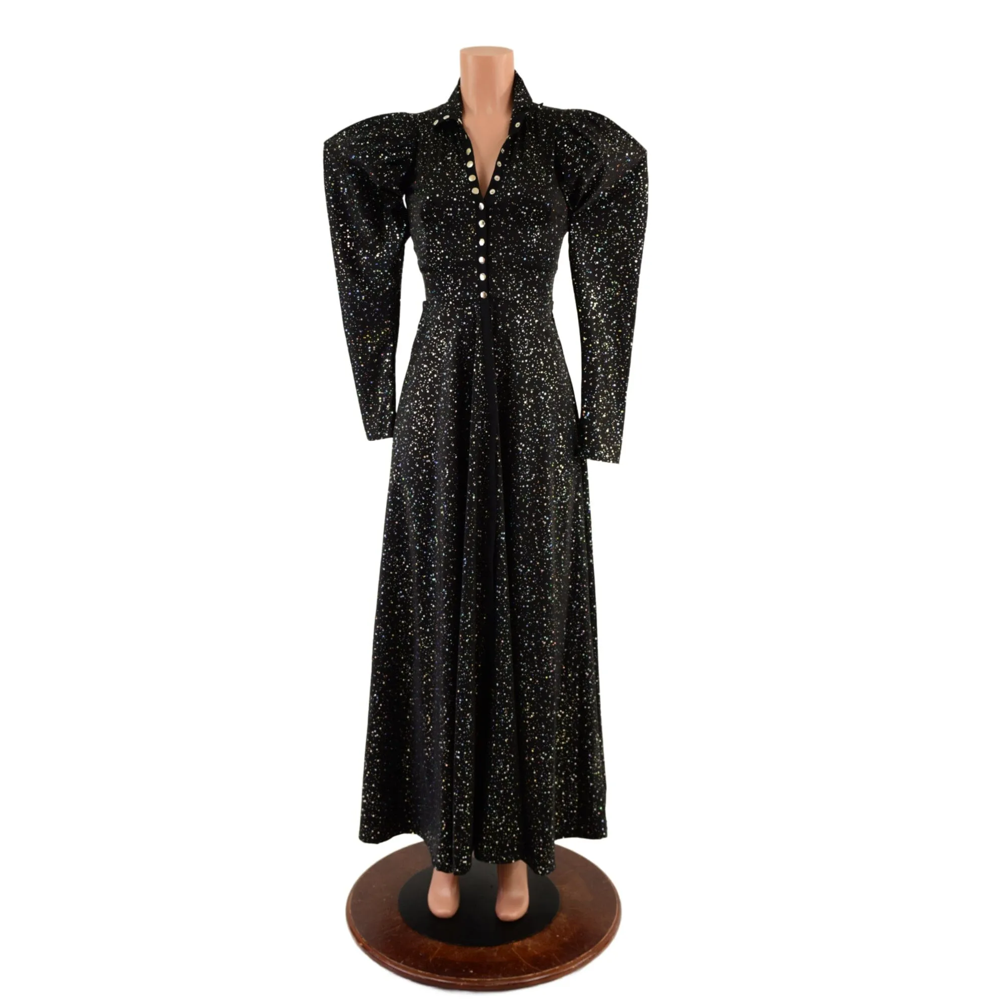 Open Fronted Full Length Gown with Victoria Sleeves and Breakaway Snaps