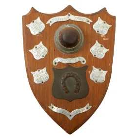 Original British WWI Souvenir Wooden Shield with Battlefield Pickups Sent to Woman's V.A.D. Leader Mrs. Elizabeth Trimble