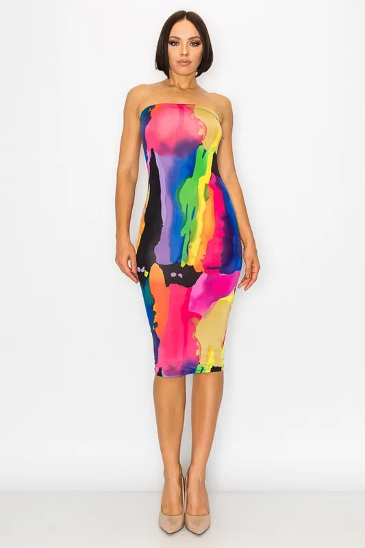 Painted Tube Multicolor Bodycon Dress