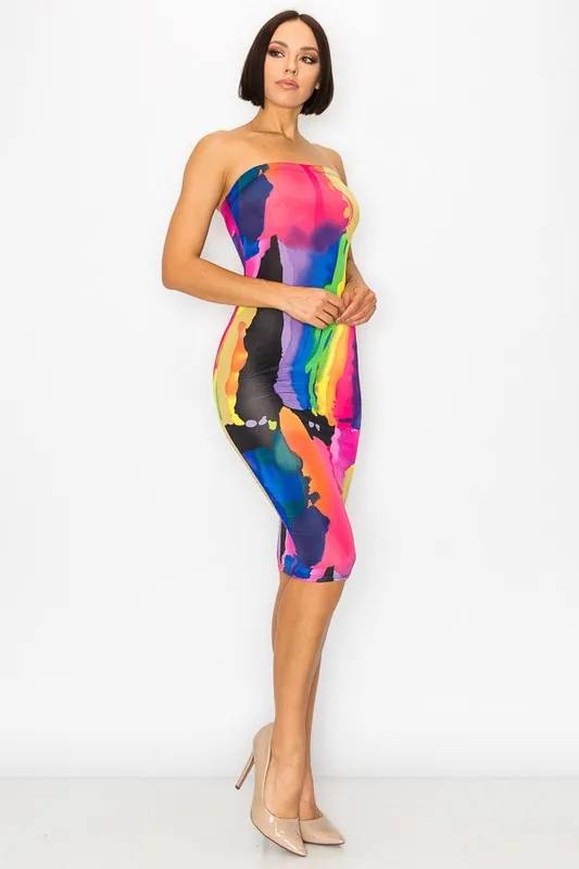 Painted Tube Multicolor Bodycon Dress