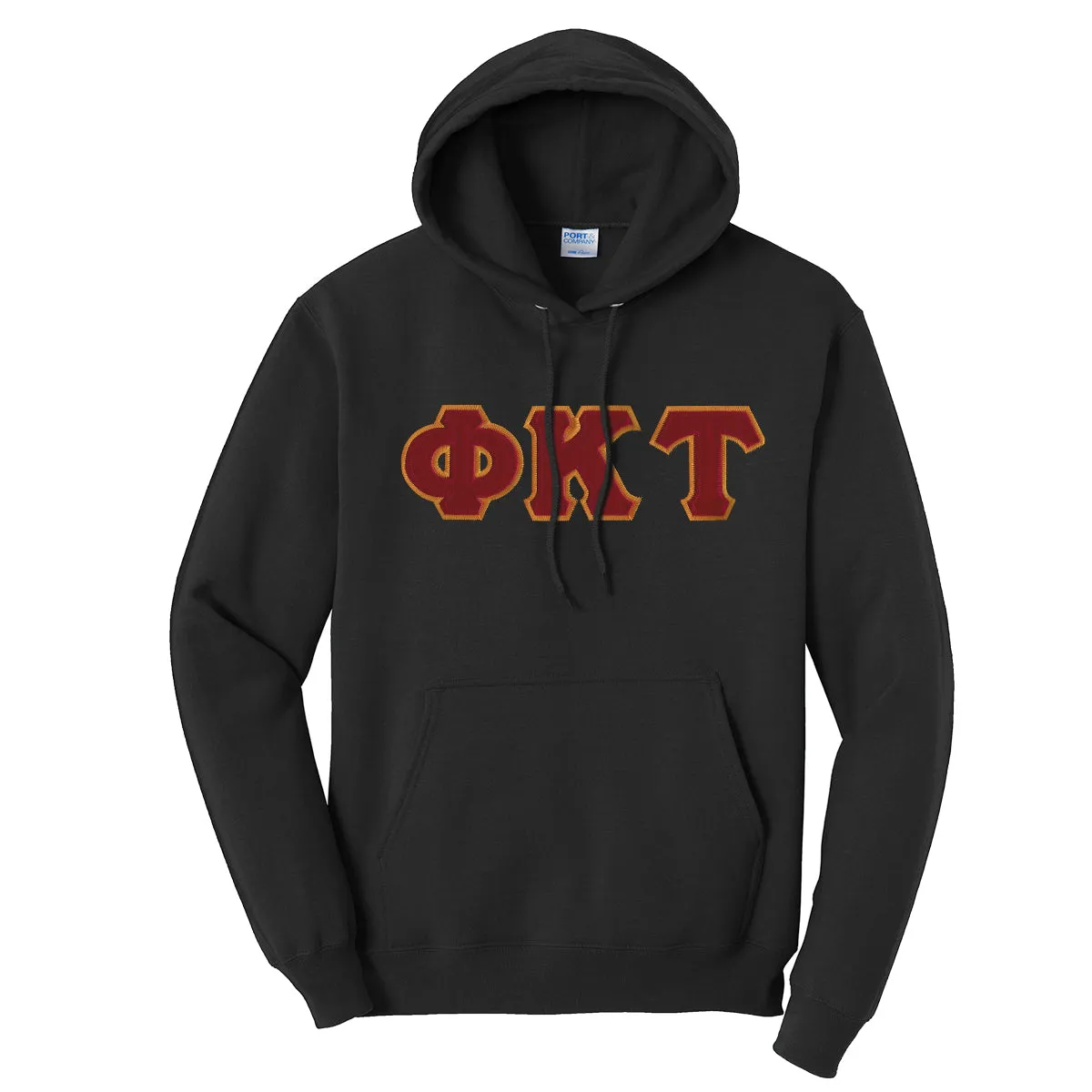 Phi Tau Black Hoodie with Sewn On Greek Letters