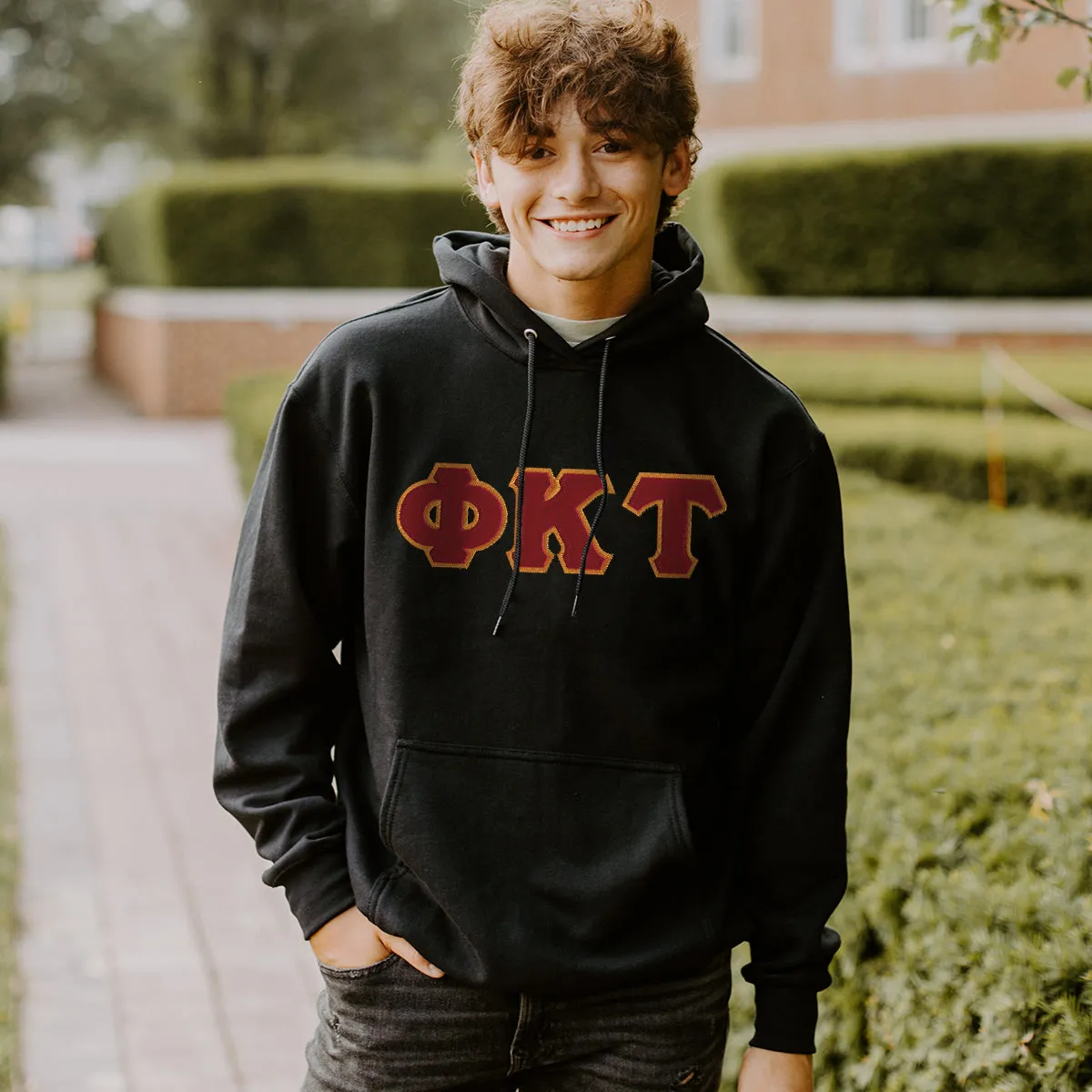 Phi Tau Black Hoodie with Sewn On Greek Letters