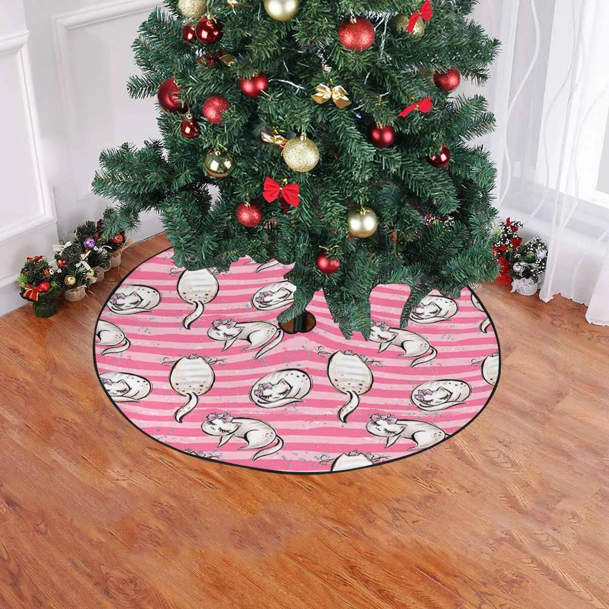 Pink Cats  Christmas Tree Skirt