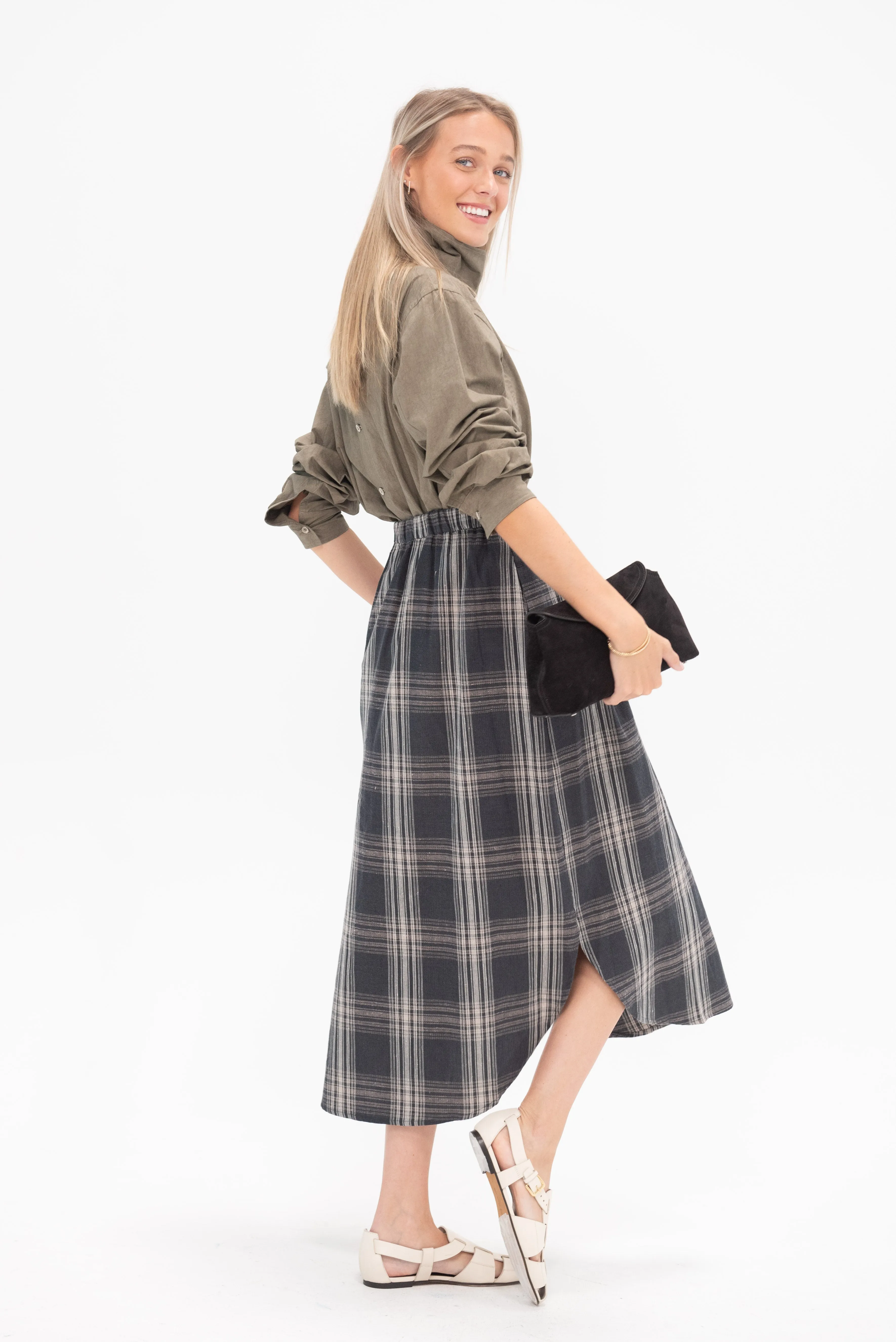 Plaid Placket Skirt, Plaid