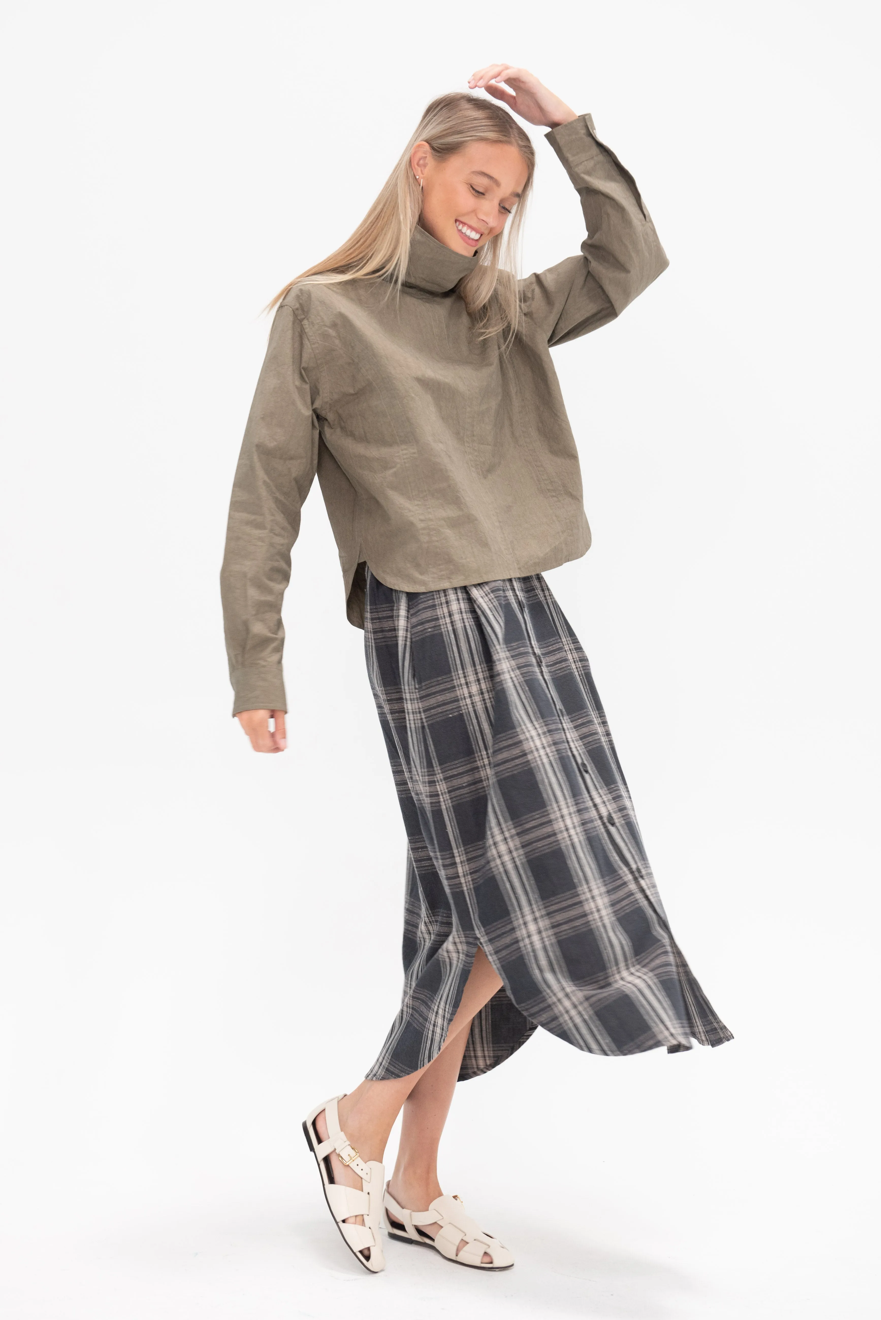 Plaid Placket Skirt, Plaid