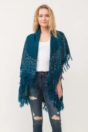 RAJ MAE SPOTTED LEO BORDER PONCHO DEEP TEAL