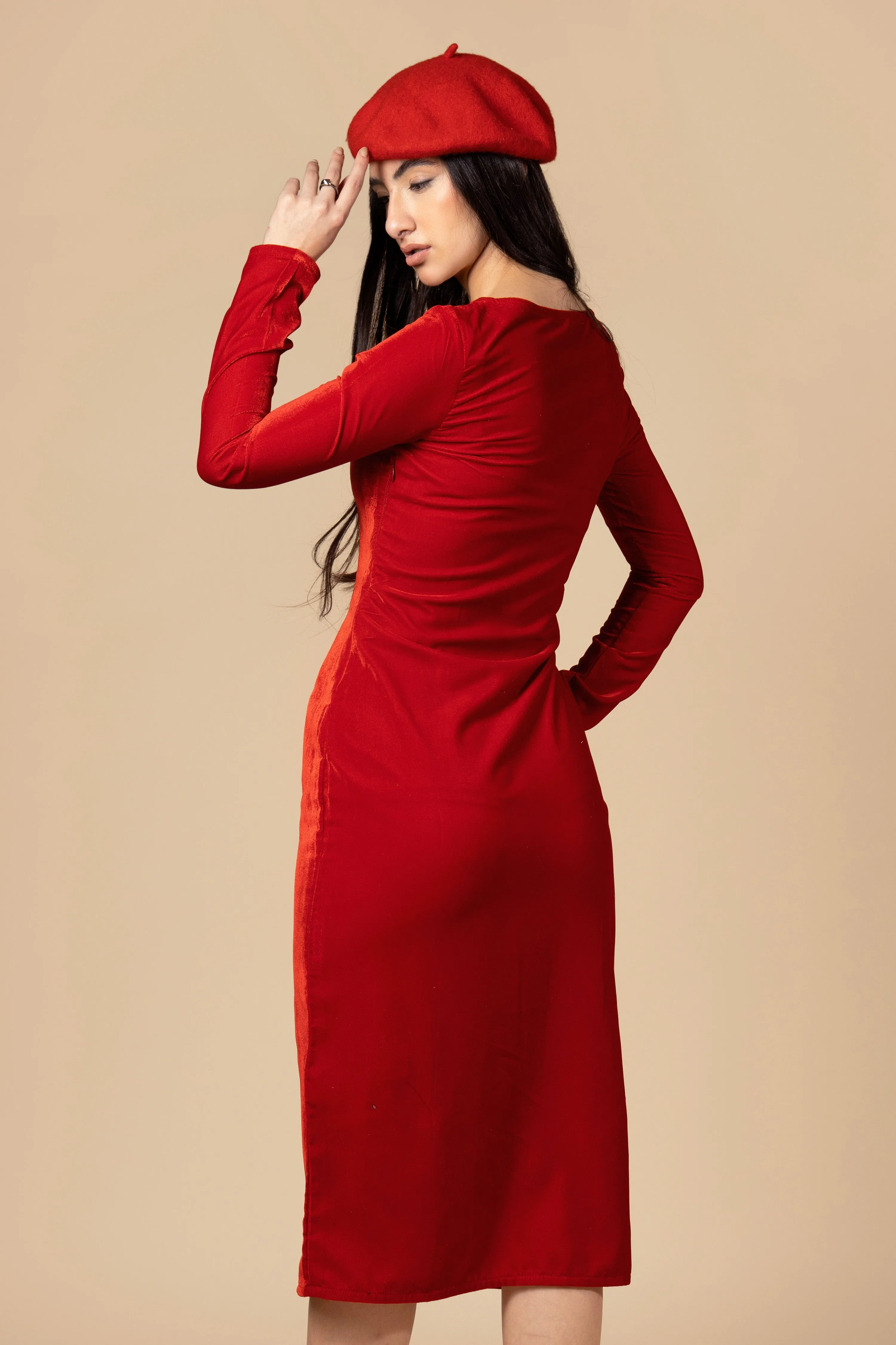 Red Luxurious Velvet Bodycon Dress For Women