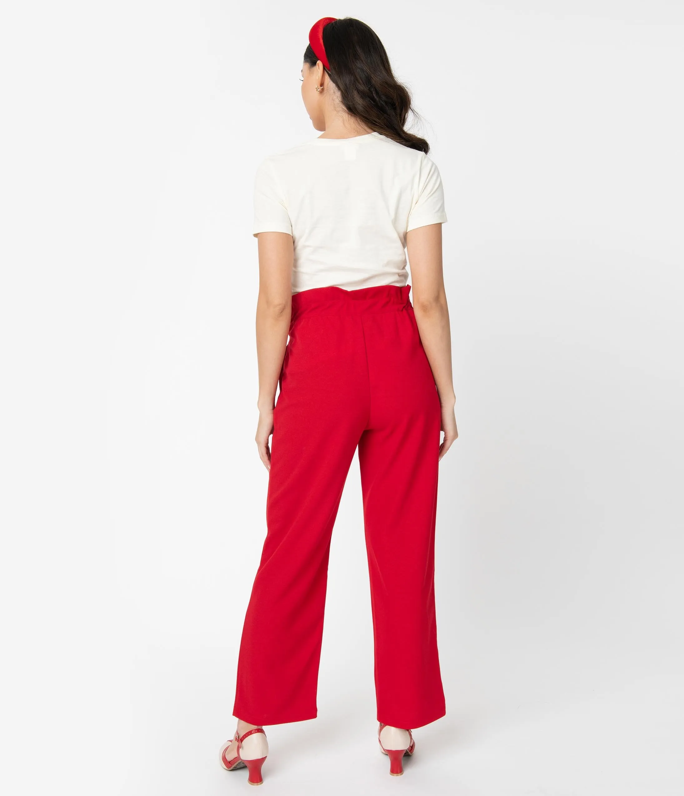 Red Pleated High Waist Pants